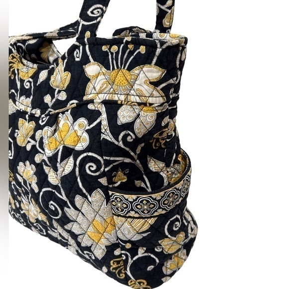 Vera Bradley Pleated Tote Large Yellow Bird Black/Yellow/White EUC - Picture 5 of 9